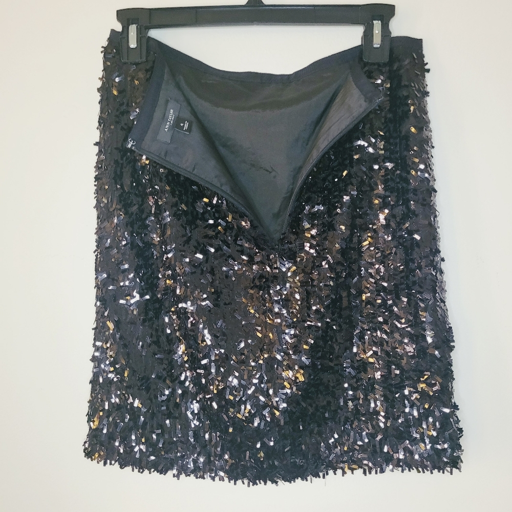 Anne Taylor Sequin Skirt Knee Sz 4 Black Fully Lined Cocktail Party Whimsigoth - Picture 3 of 8